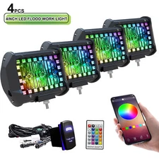 4Pods 4'' Cube LED Work Lights 60W RGB & Chasing Halo Ring Lights For 4x4 ATV
