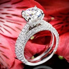 1.85Ct White Round CZ Engagement Wedding Ring Set Solid 925 Sterling Silver