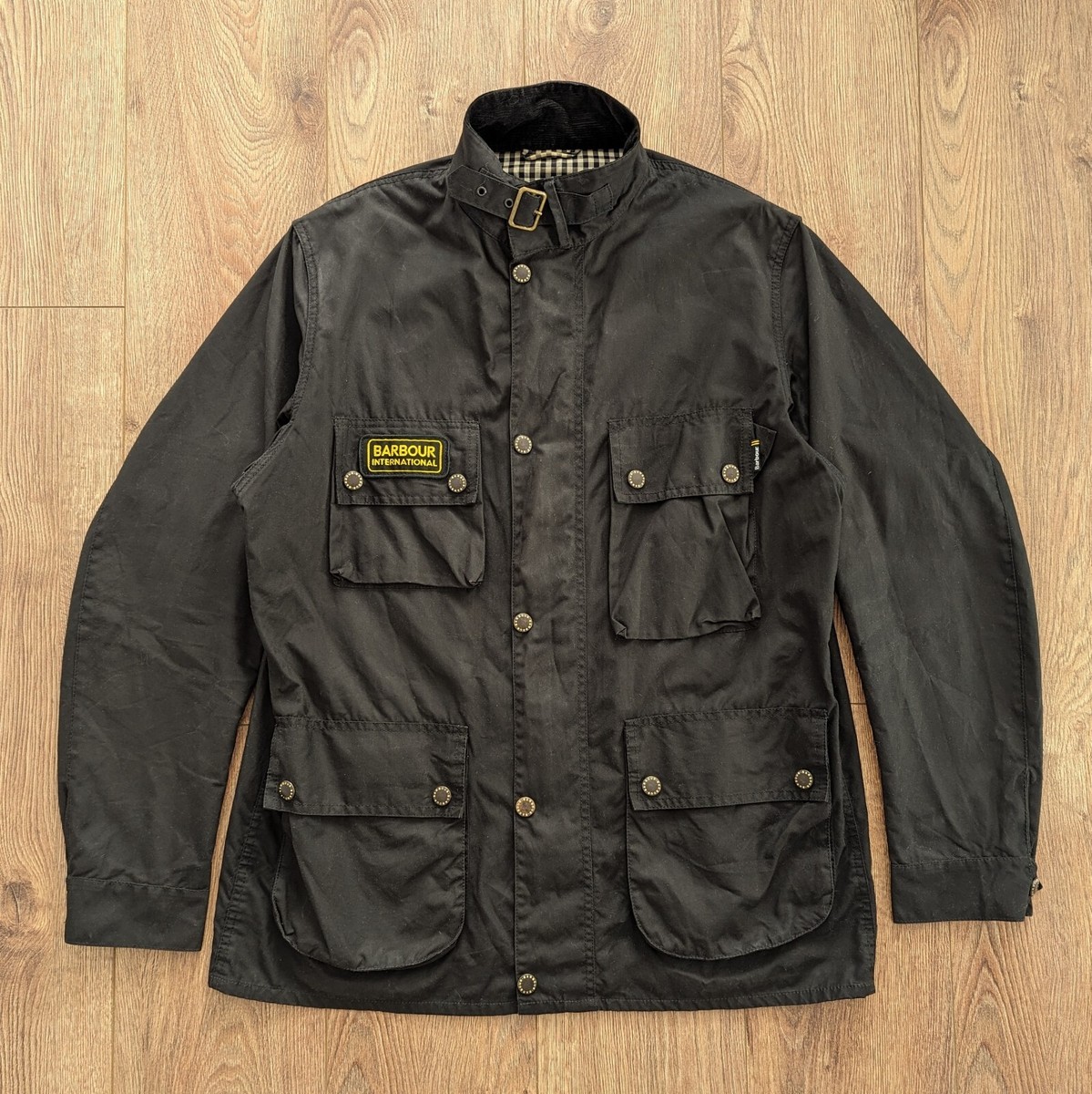 美品Barbour International Wax Jacket Barbour International Black Streak Wax Jacket Size XL
