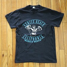 Vtg Venice Beach California Muscle Beach Bodybuilder T-Shirt Mens S Black Gym
