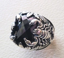 NATURAL BLACK ONYX DECEMBER BIRTHSTONE 925 SILVER CHRISTMAS SCORPION MENS RING