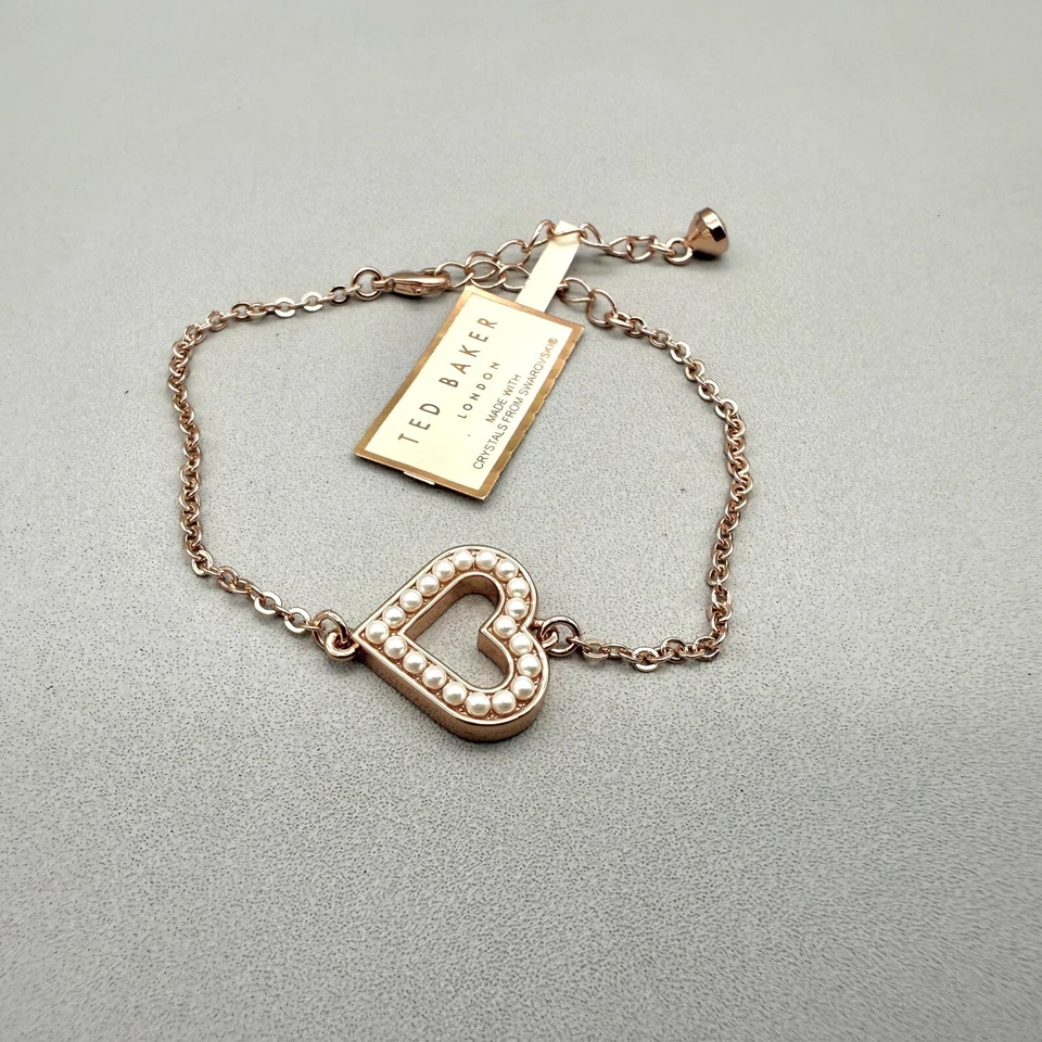 Pulsera Ted Baker Tono Oro Rosa Reversible Corazón Cristales Swarovski Imitación Perla Foto 4 de 4