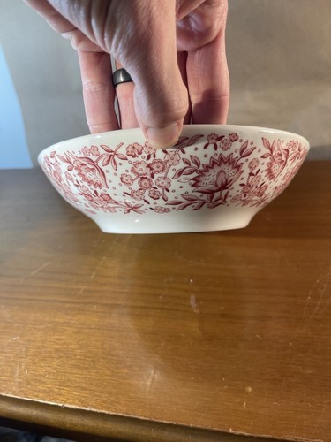 Syracuse China Red Transferware Mayflower Split Section Bowl Care Free TrueChina - Picture 3 of 8