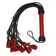 Real Cow Leather Flogger 09 Braided Falls & Red Roses Handmade Heavy Duty whip