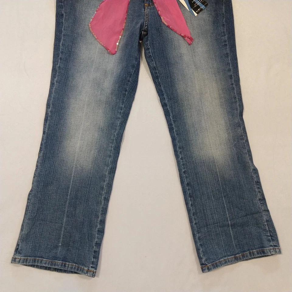 Pantalones de mezclilla vintage Y2K tiro bajo corte bota talla 14P nuevos con etiquetas cinturón bufanda stock muerto mezclarlo Foto 4 de 4