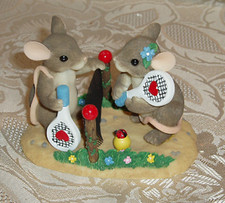 Fitz and Floyd Charming Tails Two Love Sweetheart Mice Pickleball New in Box