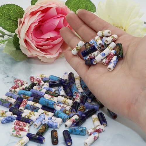 100 PCS Floral Porcelain Ceramic Beads for Jewelry Making, with 5m leather cord - Picture 6 of 8