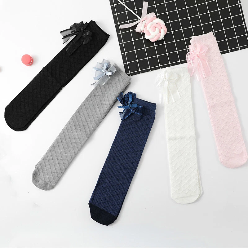 3 Paar Kinder Mädchen Baumwollmischung Lange Socken Schleife Kniehoch Prinzessin - Bild 2 von 4