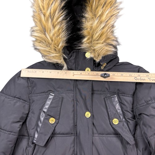 Abrigo acolchado Rocawear para mujer mediano negro largo cinturón elástico capucha de piel extraíble - Imagen 8 de 15