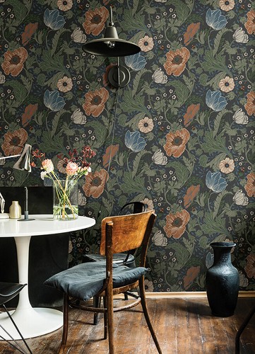 4080-33003 Anemone Multicolor Gray Floral Bohemian Non Woven Wallpaper - Picture 3 of 3