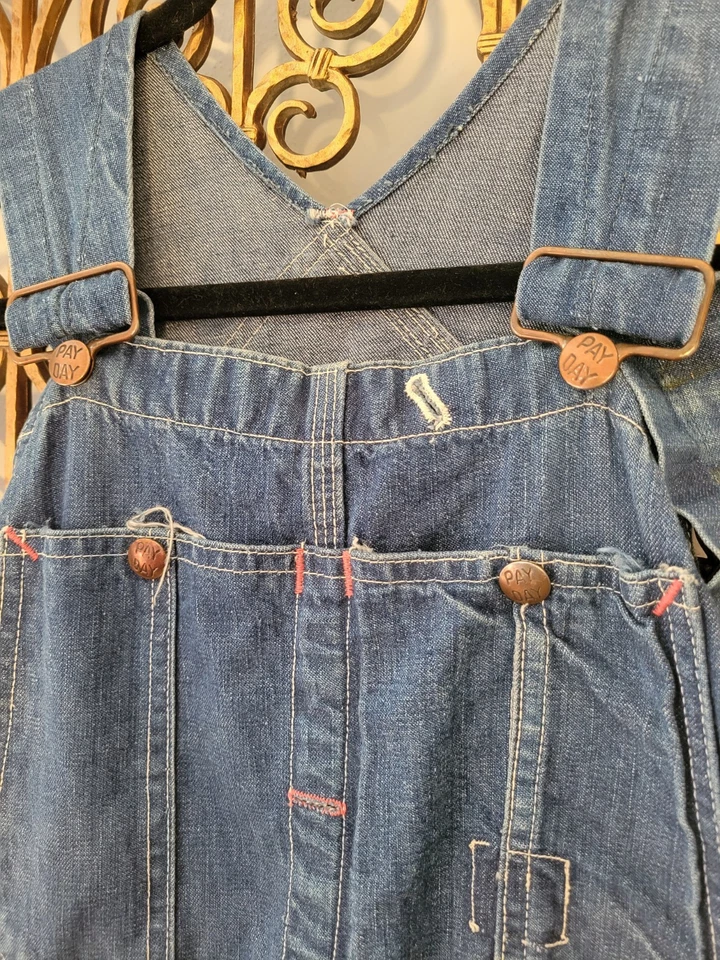 Винтажный комбинезон США Pay Day квадратный сзади искусственно состаренные джинсовые нагрудники Sanforized 40x26 - Изображение 4 из 4