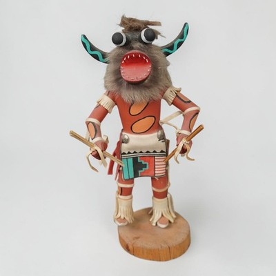 Hopi Kachina Puppe handgeschnitzt Figur ''Schwarzer Oger'' 11'' Künstler signiert Indianer