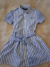 Polo Ralph Lauren Girls Striped Shirt Dress Blue White Belted Size 5