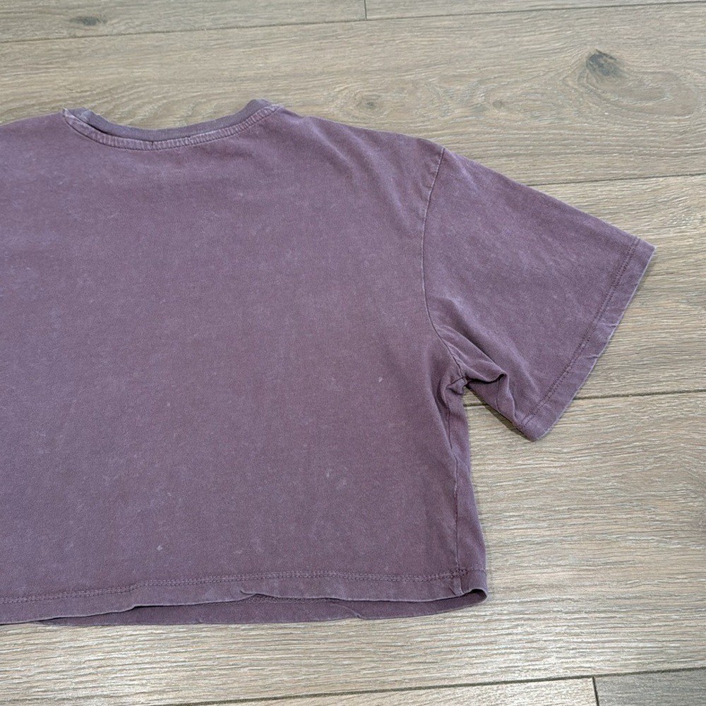 DIRTEE LAUNDRY Acid Wash Purple Motorcycle Cropped Short Sleeve T-Shirt Size XL