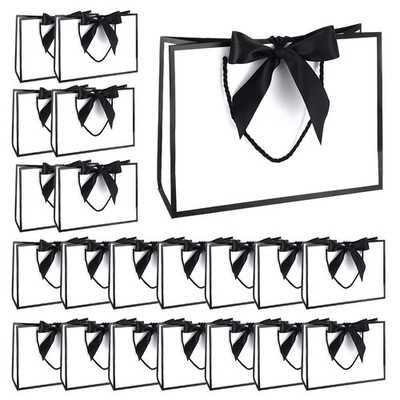 20 Sets Gift Bags Bulk Handles 11x4x8 Inch Thank You Bow Ribbon Black