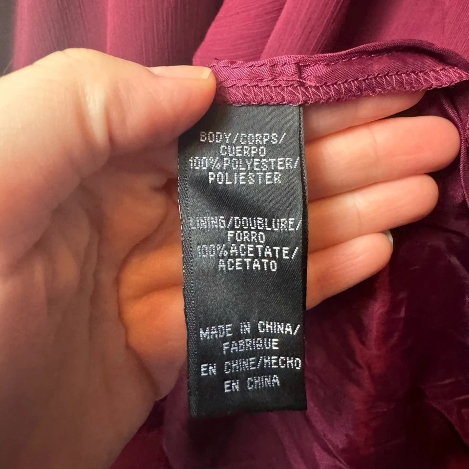 Vestido Jill Stuart Borgoña Volantes Sin Tirantes Gasa Talla 6 Foto 4 de 4