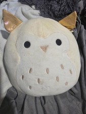 Kelly toy squishmellows tan color owl with gold sparkling ears, solf for kids 3 