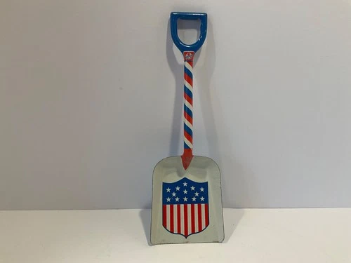 Vintage Ohio Art Metal Toy Shovel Red, White & Blue Theme 12”