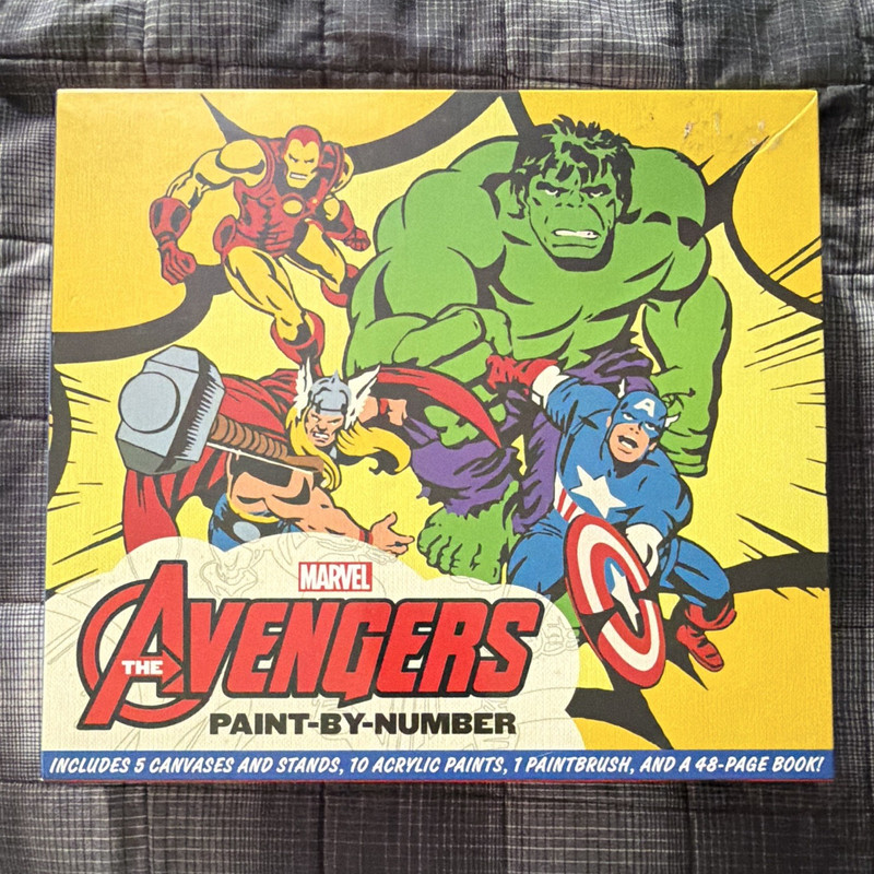 Marvel The Avengers Paint-by-Number Kit w/ 5 Canvases, 10 Acrylic Paints, Book