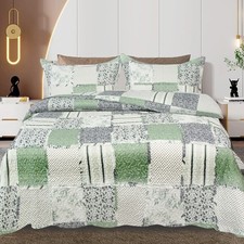 3 PCS Quilted Patchwork Bedspread Bed Throw Bedding Set Single Double King Size