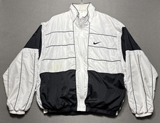 Vintage Nike Windbreaker Jacket Full Zip Lined White Black Swoosh Sz Large Boxy
