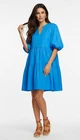 Chico's Women's Tiered Dress Puff Sleeve Stretch Blue Size 2