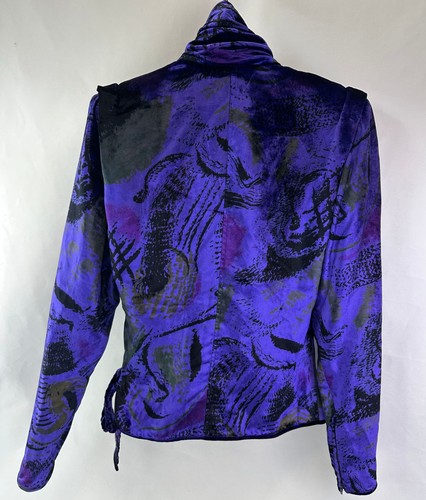 EMANUEL UNGARO Velvet Wrap Top 6 Deep Purple Abstract Pattern Turtleneck VINTAGE - Picture 5 of 11