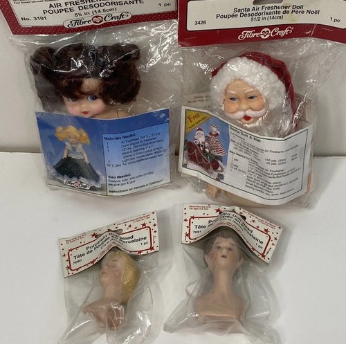 Vtg Fibre Craft Head Doll Making Lot Girl Santa Claus Air Freshener