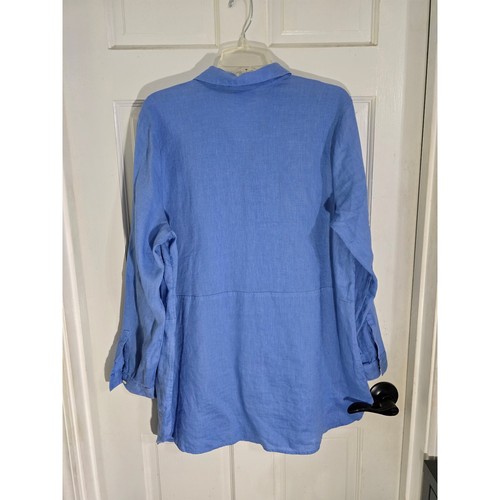 J Jill Love Linen Top Tunic Blouse Women's Long Sleeve Side Pockets Blue Size L - Picture 5 of 10