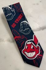 Vintage 1996 Cleveland Indians GO TRIBE Neck Tie by Wally Wear Made in USA