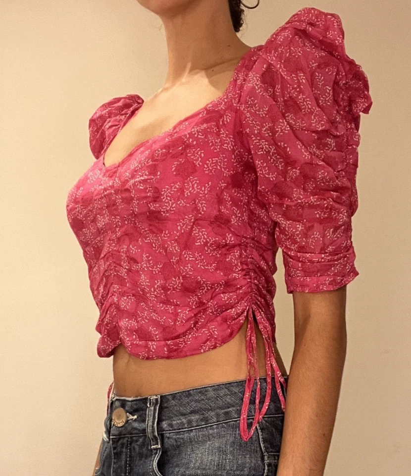 Blusa Isabel Marant Etoile rosa galaor manga folhada algodão tamanho pequeno/38 - Imagem 2 de 4