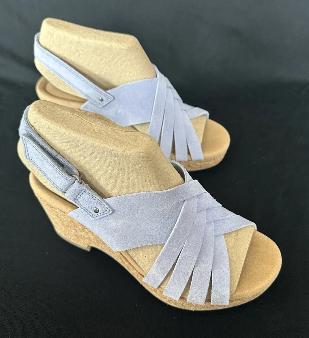 CLARKS Clark’s Collection Sandali con zeppa in pelle intrecciata Giselle Glow blu chiaro 8 W scarpe