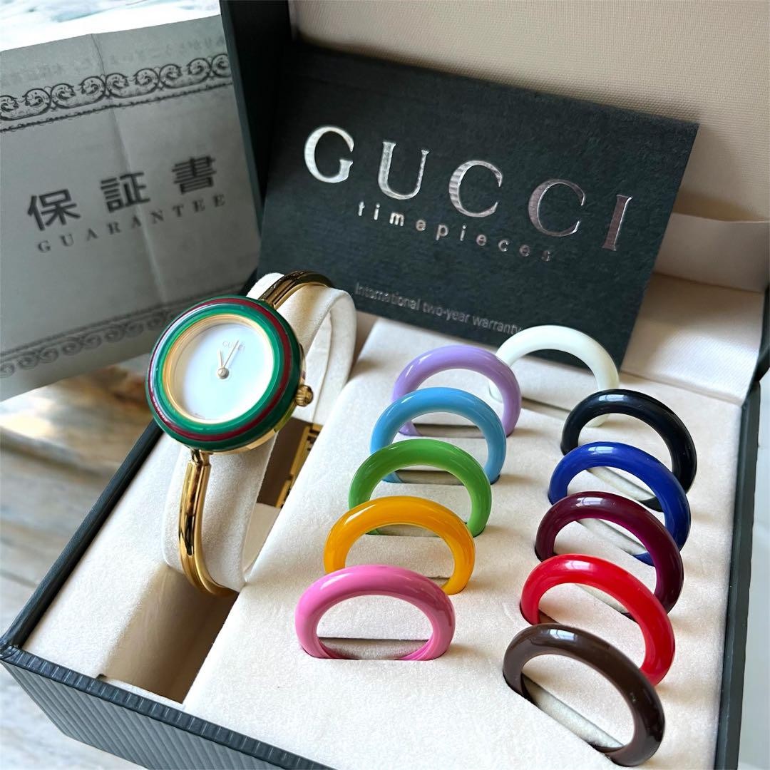 GUCCI Gold Quartz Watch 12 Color Bezel New Battery Box Papers-image