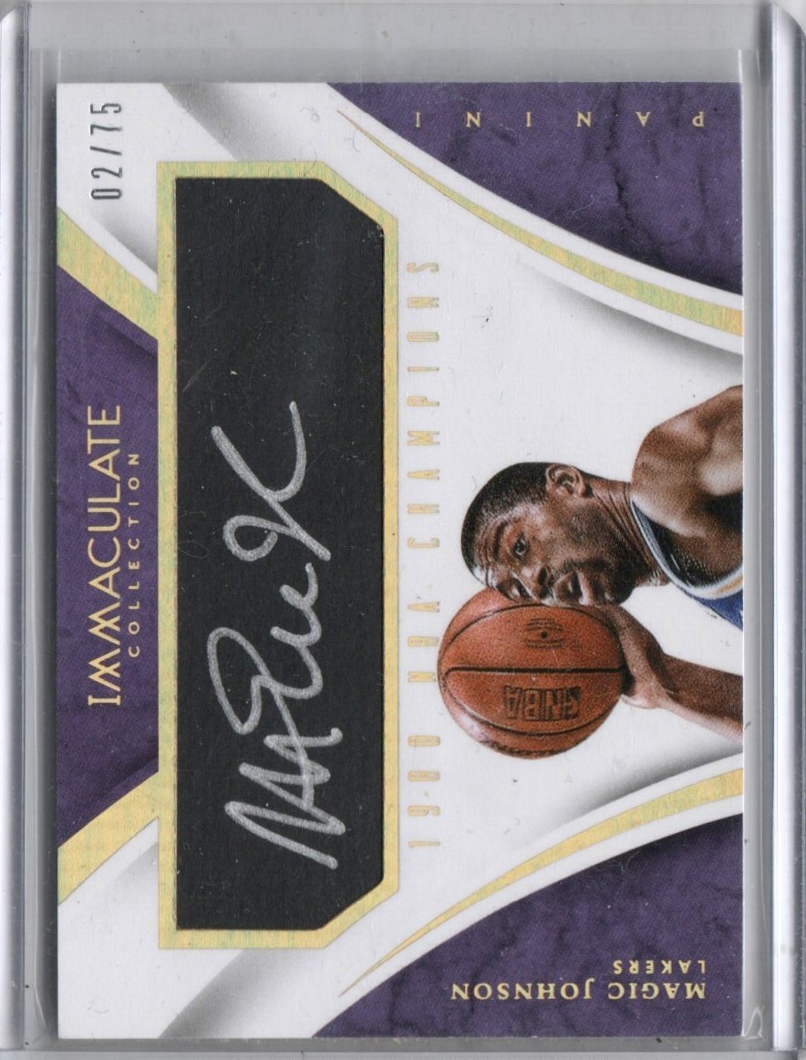 2014-15 PANINI IMMACULATE MAGIC JOHNSON NBA CHAMPIONS ON CARD AUTO #02/75