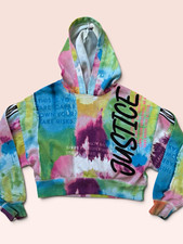 JusticeSport Girls Tie-Dye Multicolor Pullover Hoodie Logo Long Sleeve Size S
