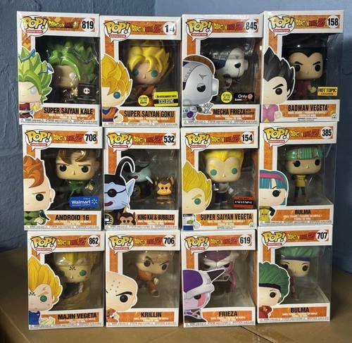 Funko Pop! Vinyl: Dragon Ball Z Lot Of 12 Goku Vegeta Bulma. Frieza W Protector