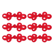 6 Pairs Chinese Knots Frog Buttons Closure Deep Red Sewing Buttons Fasteners