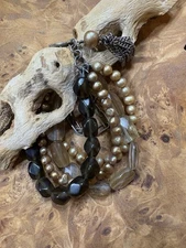 Silpada 5-Strand Bracelet Pearls Smoky Quartz Silver Chain Tassel Vintage 