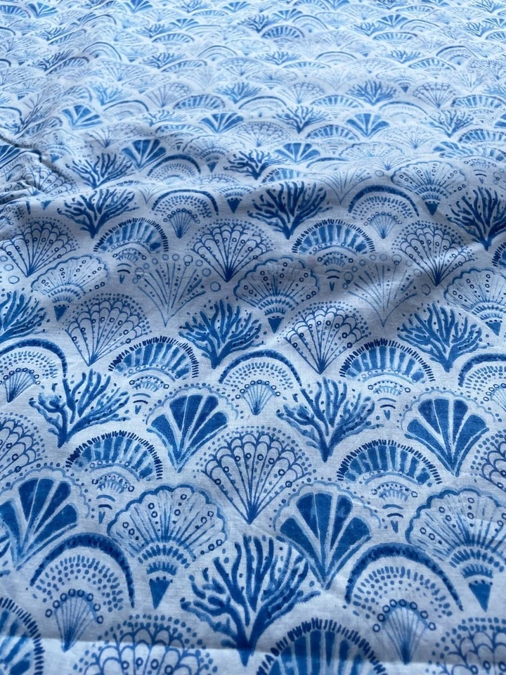 5 Yard Indian Cotton Handmade Print Fabric Sanganeri Hand Block Printed Fabric - Image 2 of 3