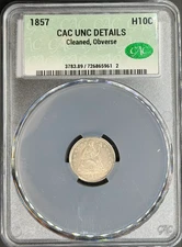 1857 H10C Seated Liberty Half Dime CACG UNC CAC
