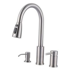 3 Hole Kitchen Faucet with Soap Dispenser and Separate Handle Brushed Nickel