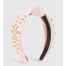 Dazzling Light Cream Pink Velvet Rhinestone Headband  Preppy Glam Festive Gift