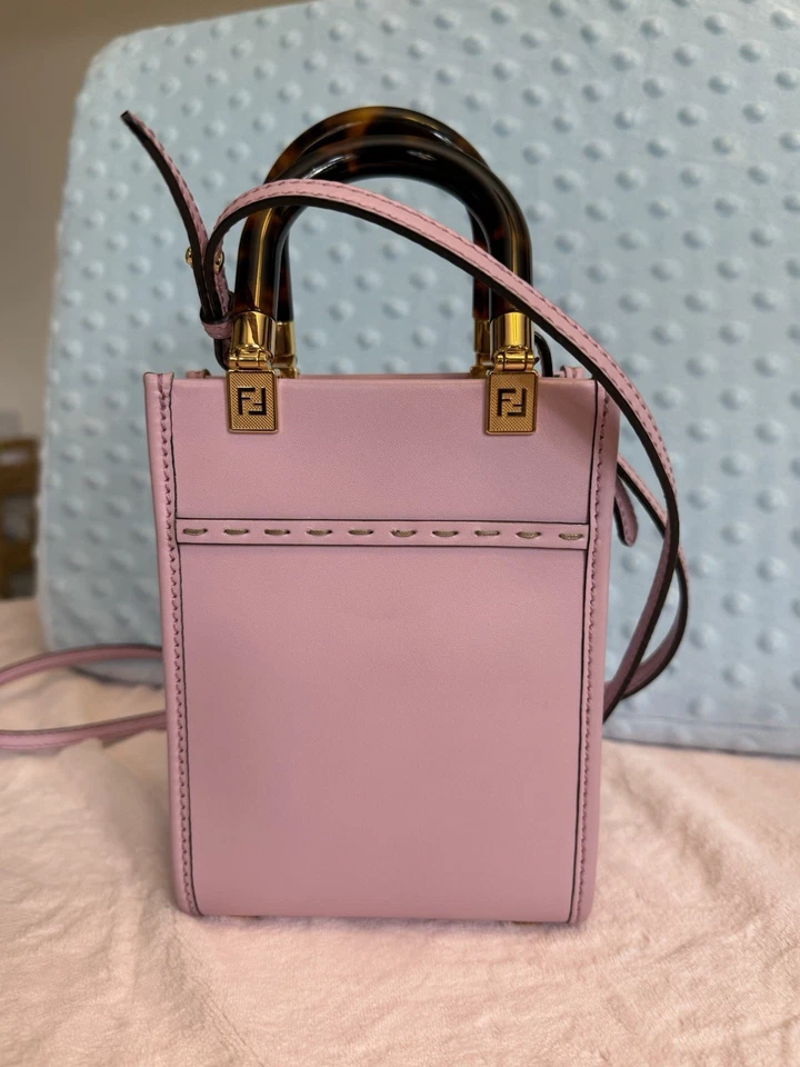 Bolsa tiracolo 100% autêntica Fendi rosa concha de tartaruga mini sol alça superior - Imagem 4 de 4