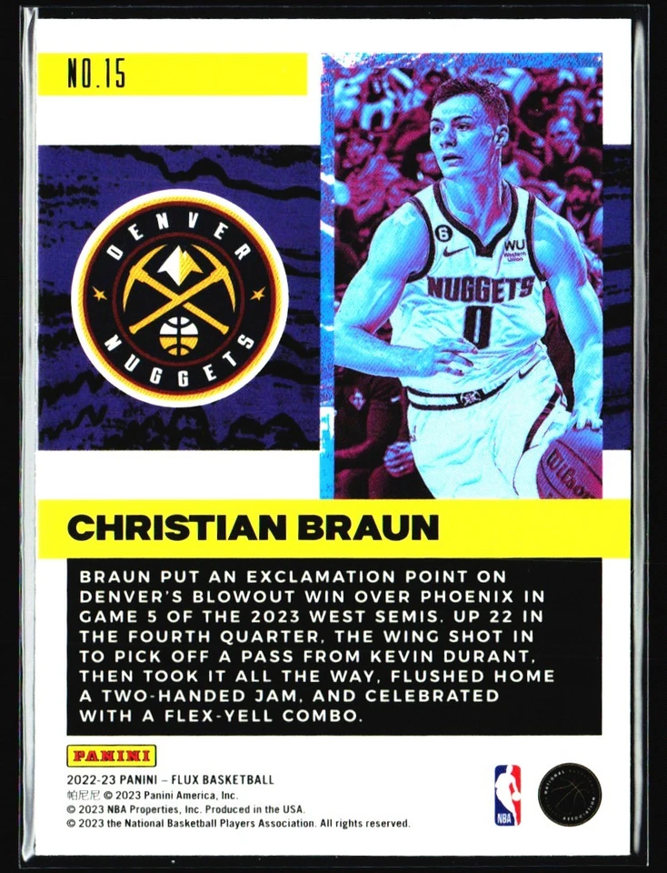 2022-23 Panini Flux Freshman Year Christian Braun Denver Nuggets #15 - Image 2 of 2