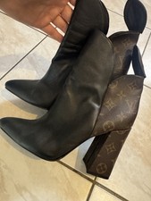 Bottines Louis Vuitton cuir noir talon monogram