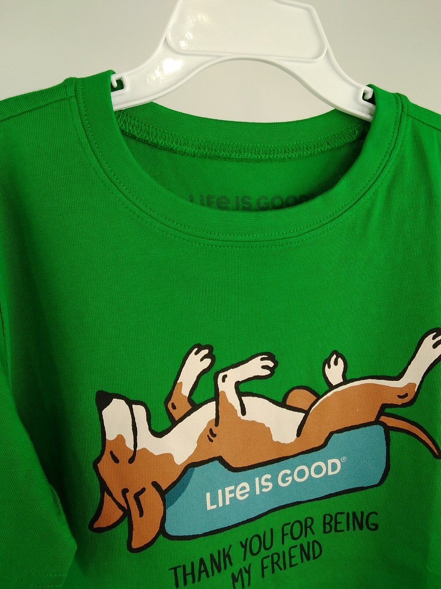 Life is Good Kid Short Sleeve Crusher Tee Thank You Dog Green