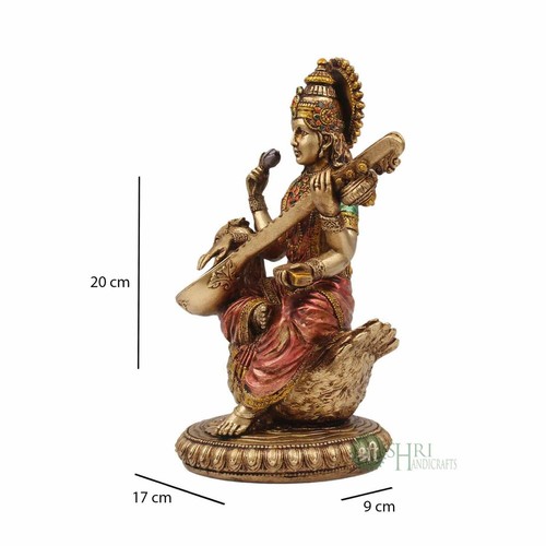 Saraswati Statue With Plays a Calming Music on Veena Resin Goddess Statue  - Picture 7 of 11
