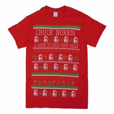 Chuck Norris Mens Red Deck Your Halls Christmas Holiday T Shirt Ebay