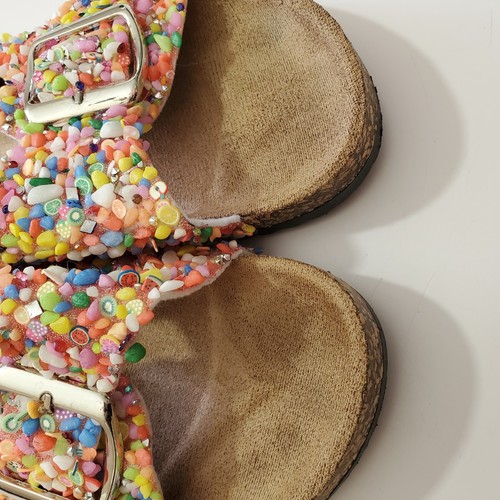Womens Footbed Sandals Size 10 Slides Rhinestones Beaded Buckle Ju-ju Pink Multi - Picture 4 of 13