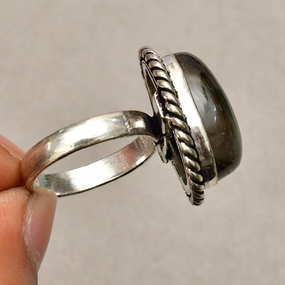 Anello gioiello in argento sterling 925 con pietra preziosa labradorite misur... - Immagine 2 di 4